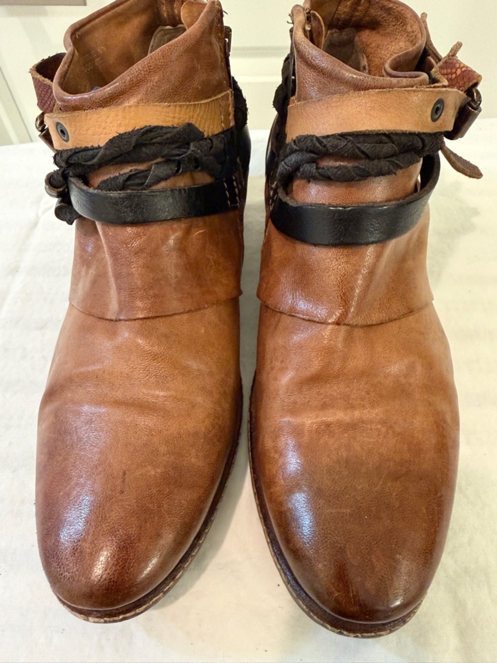 A.S. 98 Brand - Boho Chic Women's Brown Ankle Boots with Braided Straps/Buckels - Picture 3 of 9